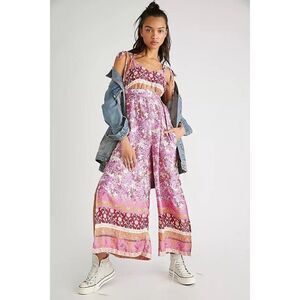 NWT FREE PEOPLE Sz M LEONA JUMPSUIT ONE PIECE PRINTED JUMPER IN LILAC